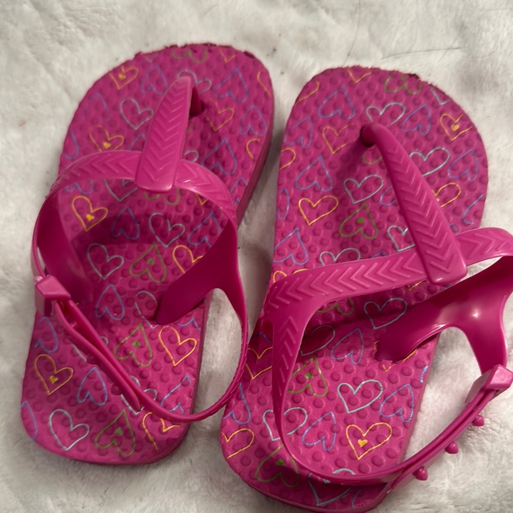 Kids Pink Heart Flip Flops